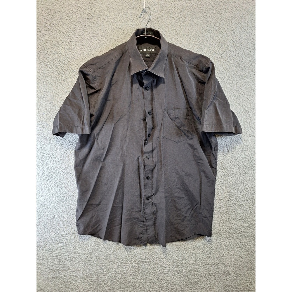 Adolfo‎ Button Down Mens L Short Sleeve Shirt Office Business Casual Streetwear